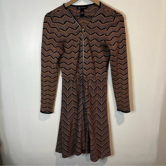 INC International Concepts Chevron Pattern Zip Front Sweater Dress | Small - Picture 2 of 9